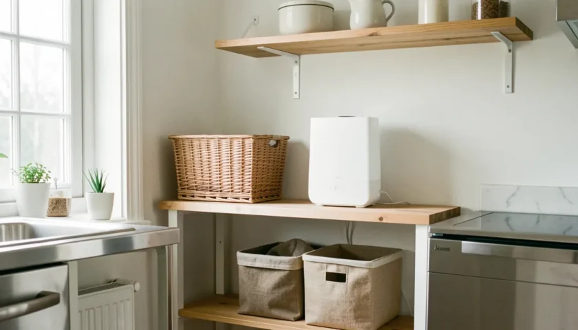 Ilmankostutin kalkki huollettuna kodin kodinhoitohuoneessa.