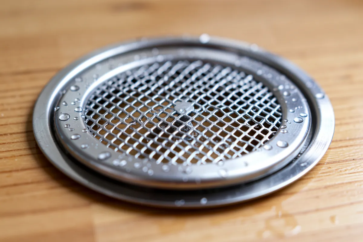 Astianpesukoneen metallinen siivilä tai suodatin, joka on irrotettu puhdistusta varten.