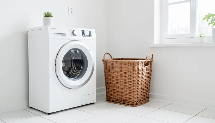 Moderni kodinhoitohuone, jossa UPO pyykinpesukone vikakoodit voivat viitata huoltotarpeeseen.