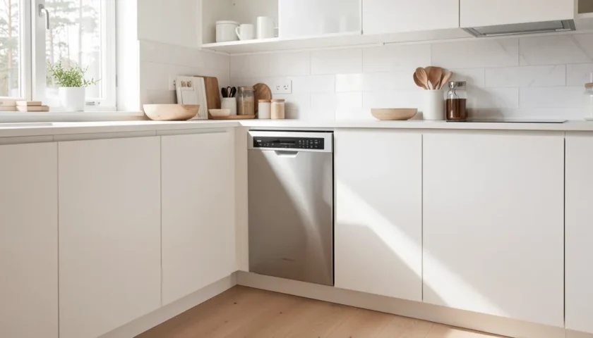 Moderni keittiö ja siemens astianpesukone puhdistus mielessä.