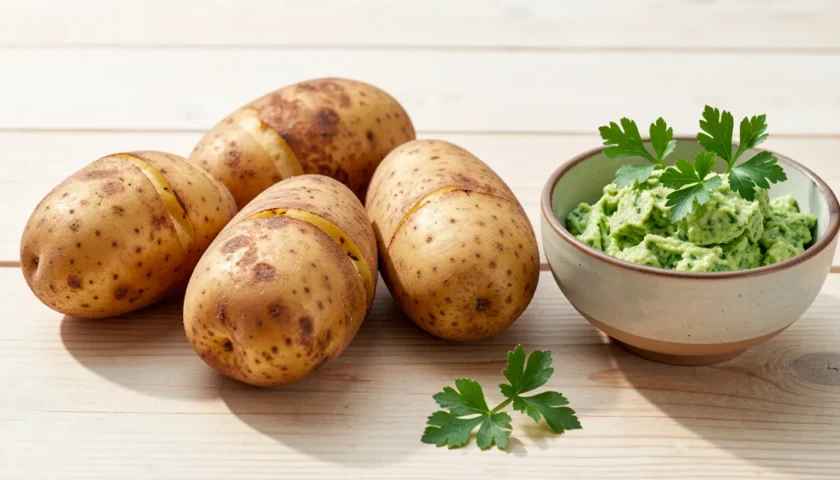 Ilmavia ja rapeita uuniperunoita ja yrttivoita, sopivat airfryer reseptit -kokoelmaan.