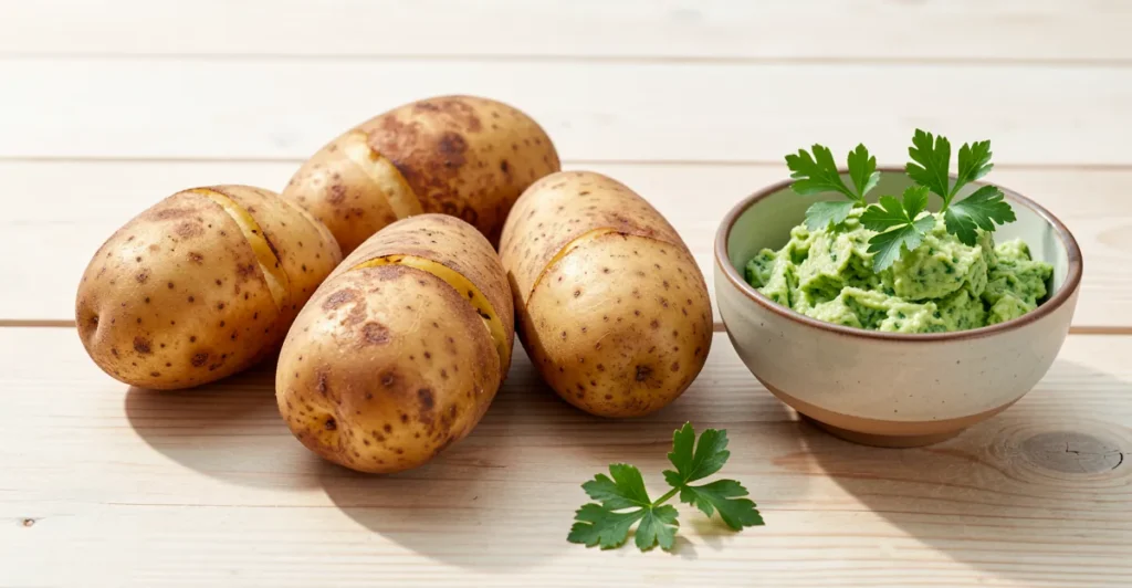 Ilmavia ja rapeita uuniperunoita ja yrttivoita, sopivat airfryer reseptit -kokoelmaan.
